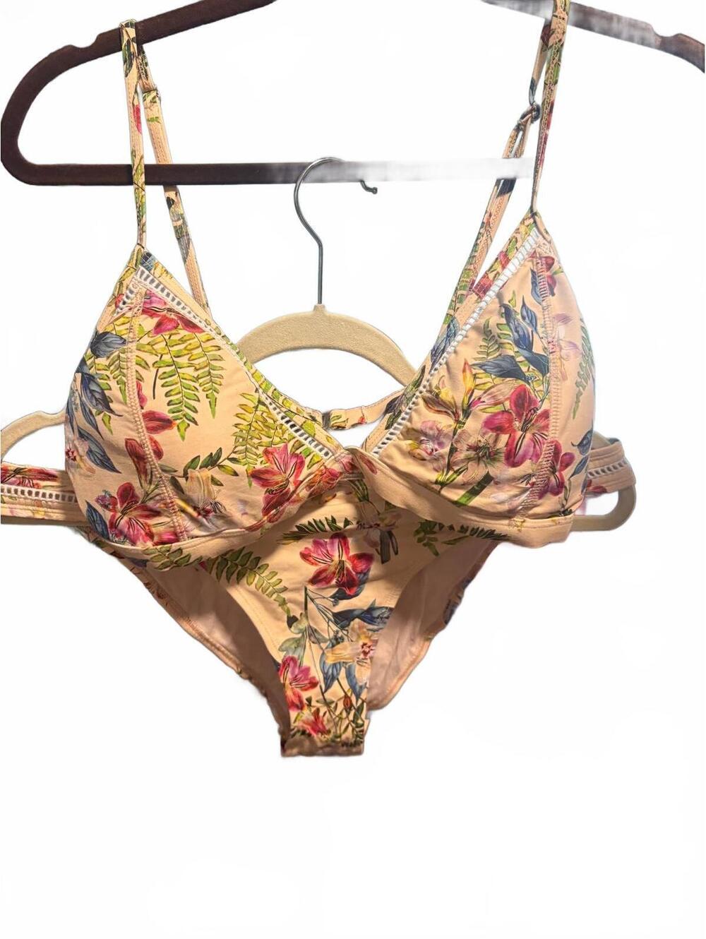Quint Soul Tropical Floral Bralette Bikini Set Peach Pink XL